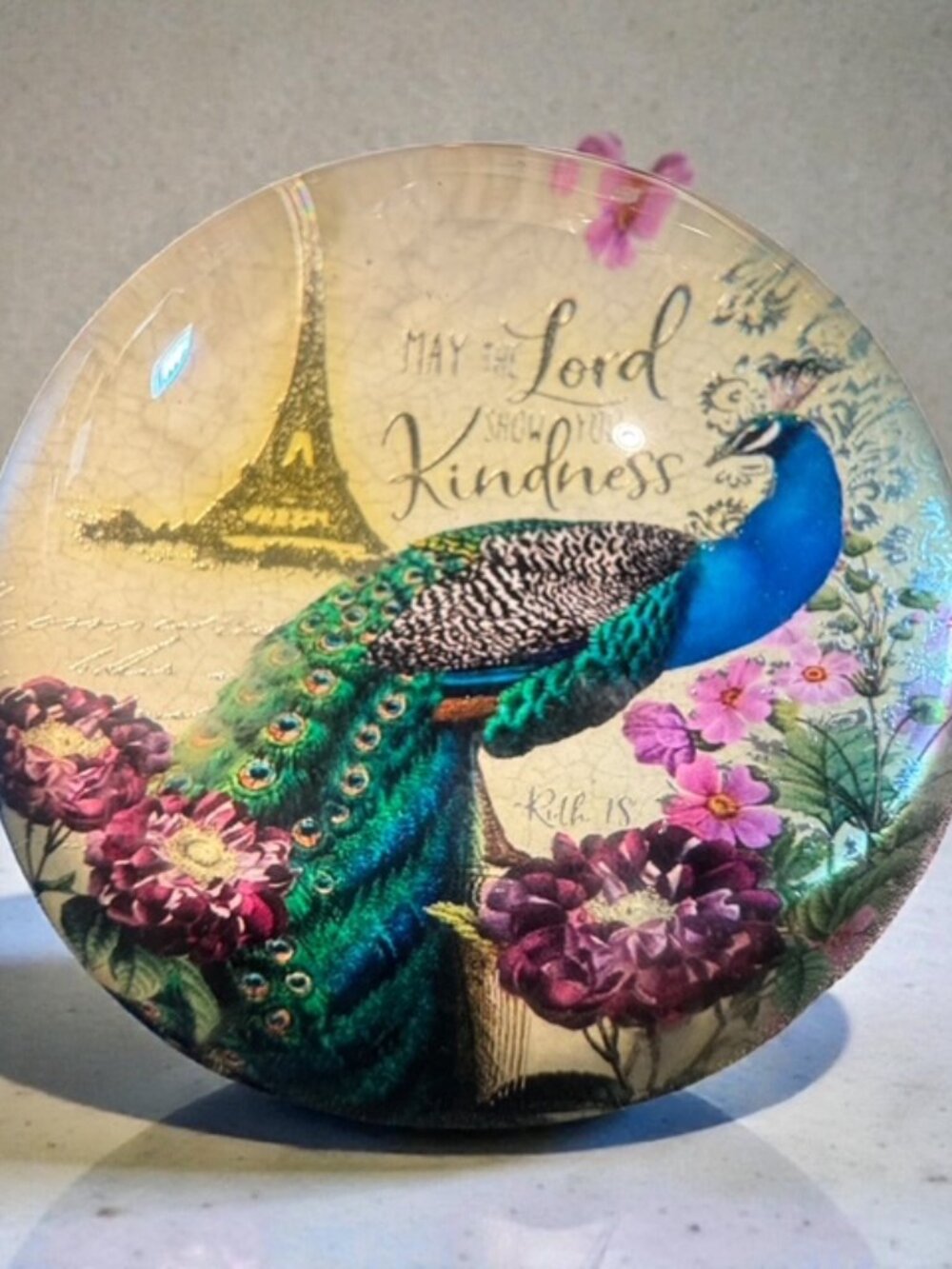 Paperweight PEACOCK Eiffel Tower Round